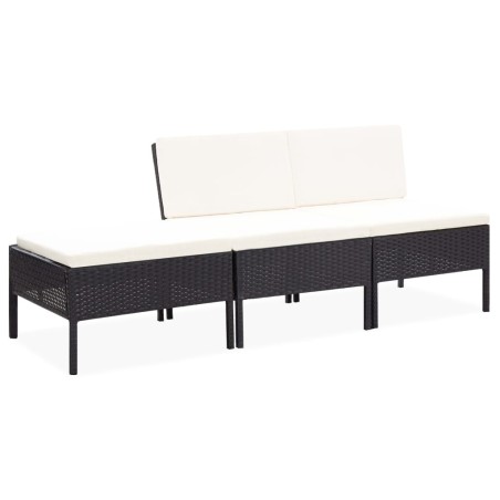 vidaXL Set de muebles de jardín 3 pzas y cojines ratán sintético negro