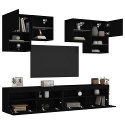 vidaXL Mueble de pared de TV con luces LED 6 piezas negro