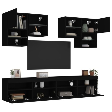 vidaXL Mueble de pared de TV con luces LED 6 piezas negro