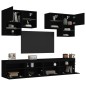 vidaXL Mueble de pared de TV con luces LED 6 piezas negro vidaXL Mueble de pared de TV con luces LED 6 piezas negro