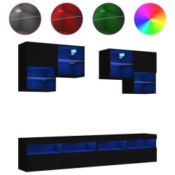 vidaXL Mueble de pared de TV con luces LED 6 piezas negro