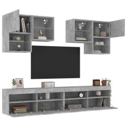 vidaXL Muebles de TV de pared con luces LED 6 piezas gris hormigón