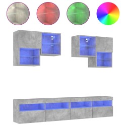 vidaXL Muebles de TV de pared con luces LED 6 piezas gris hormigón
