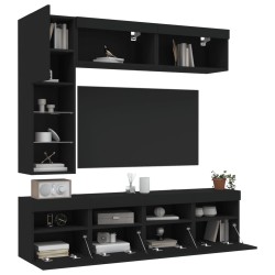 vidaXL Mueble de pared de TV con luces LED 7 piezas negro