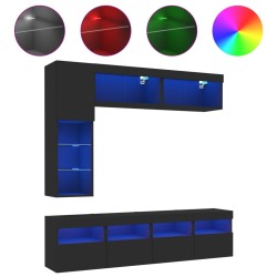 vidaXL Mueble de pared de TV con luces LED 7 piezas negro
