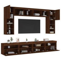vidaXL Muebles de TV de pared con luces LED 8 piezas marrón roble