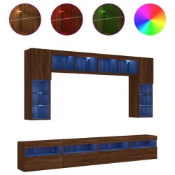 vidaXL Muebles de TV de pared con luces LED 8 piezas marrón roble