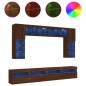 vidaXL Muebles de TV de pared con luces LED 8 piezas marrón roble