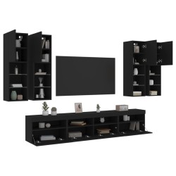 vidaXL Muebles de TV de pared con luces LED 7 piezas negro