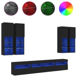 vidaXL Muebles de TV de pared con luces LED 7 piezas negro