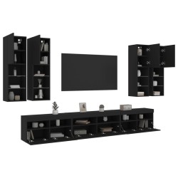 vidaXL Mueble de pared de TV con luces LED 7 piezas negro