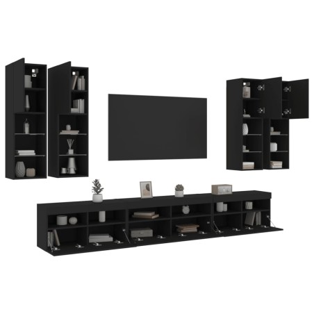 vidaXL Mueble de pared de TV con luces LED 7 piezas negro