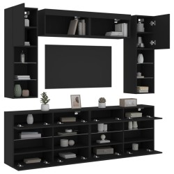 vidaXL Muebles de pared de TV con luces LED 6 piezas negro
