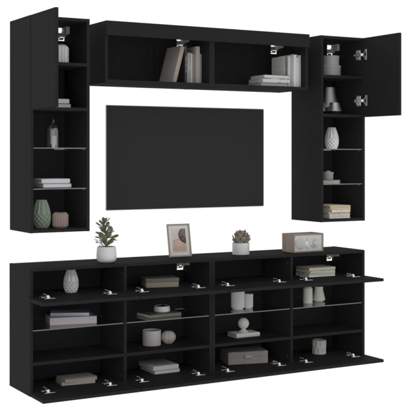 vidaXL Muebles de pared de TV con luces LED 6 piezas negro