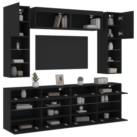 vidaXL Muebles de pared de TV con luces LED 6 piezas negro