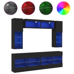 vidaXL Muebles de pared de TV con luces LED 6 piezas negro