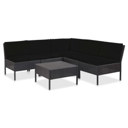vidaXL Set muebles de jardín 6 piezas y cojines ratán sintético negro
