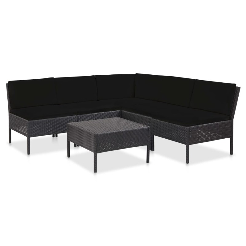 vidaXL Set muebles de jardín 6 piezas y cojines ratán sintético negro