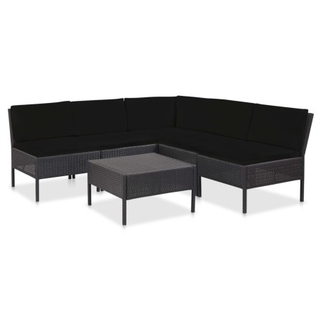 vidaXL Set muebles de jardín 6 piezas y cojines ratán sintético negro