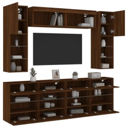 vidaXL Muebles de TV de pared con luces LED 6 piezas marrón roble