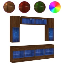 vidaXL Muebles de TV de pared con luces LED 6 piezas marrón roble