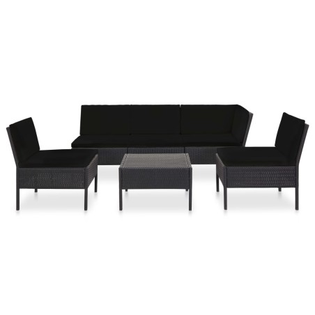 vidaXL Set muebles de jardín 6 piezas y cojines ratán sintético negro