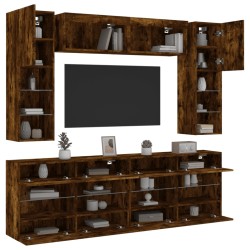 vidaXL Muebles de TV de pared con luces LED 6 piezas roble ahumado