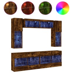 vidaXL Muebles de TV de pared con luces LED 6 piezas roble ahumado