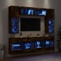 vidaXL Muebles de TV de pared con luces LED 6 piezas roble ahumado vidaXL Muebles de TV de pared con luces LED 6 piezas roble ahumado
