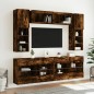 vidaXL Muebles de TV de pared con luces LED 6 piezas roble ahumado vidaXL Muebles de TV de pared con luces LED 6 piezas roble ahumado