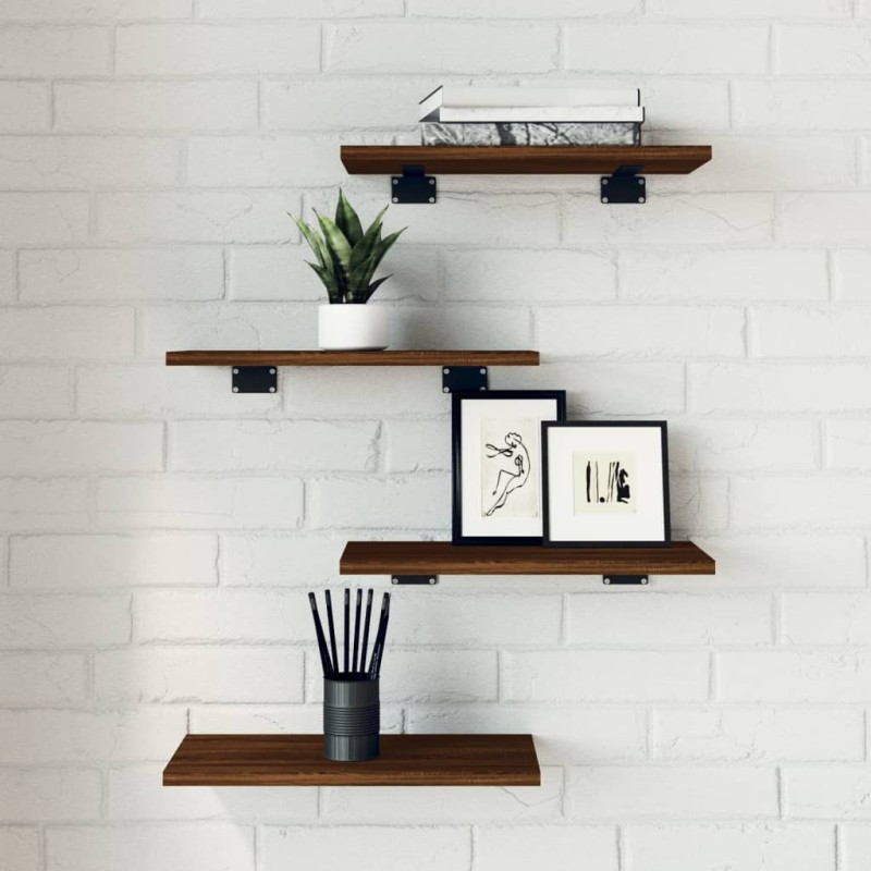 vidaXL Estantes pared 4 uds madera ingeniería roble humo 40x20x1,5 cm