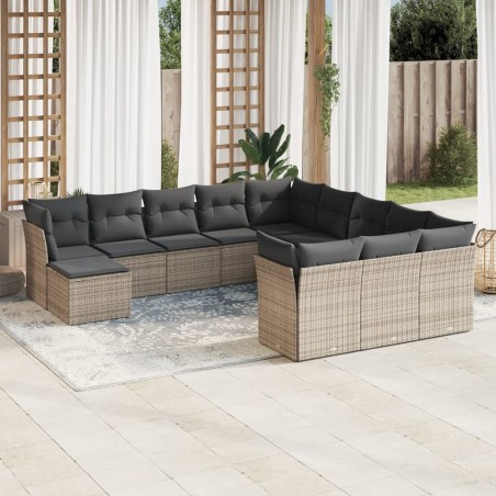 vidaXL Set de sofás de jardín 12 pzas con cojines ratán sintético gris