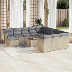 vidaXL Set sofás de jardín con cojines 13 pzas ratán sintético beige