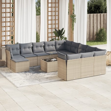 vidaXL Set sofás de jardín con cojines 13 pzas ratán sintético beige