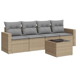 vidaXL Juego de sofás jardín con cojines 5 pzas ratán sintético beige