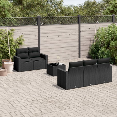 vidaXL Set de sofás de jardín 6 piezas y cojines ratán sintético negro