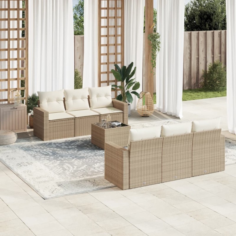 vidaXL Set sofás de jardín 7 piezas y cojines ratán sintético beige vidaXL Set sofás de jardín 7 piezas y cojines ratán sintético beige