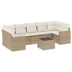 vidaXL Juego de sofás de jardín con cojines beige 8 pzas ratán PE