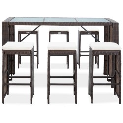 vidaXL Set de bar para jardín 7 pzas y cojines ratán sintético marrón