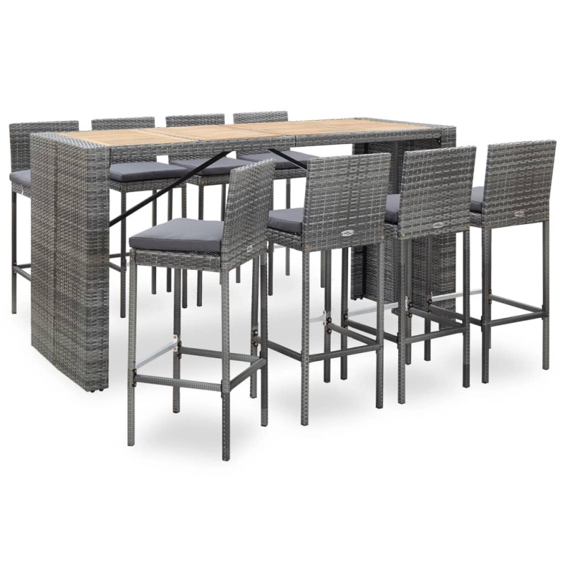 vidaXL Muebles de bar jardín 9 pzas ratán sintético madera acacia gris vidaXL Muebles de bar jardín 9 pzas ratán sintético madera acacia gris
