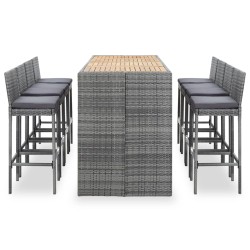 vidaXL Muebles de bar jardín 9 pzas ratán sintético madera acacia gris