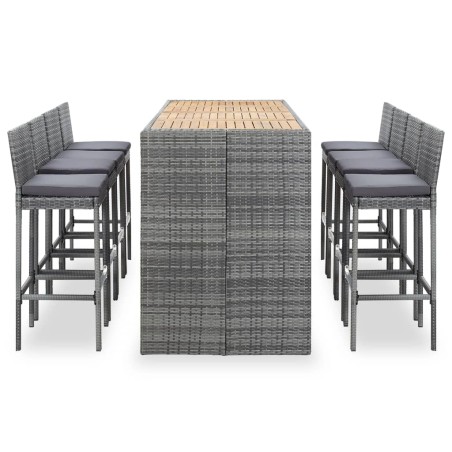 vidaXL Muebles de bar jardín 9 pzas ratán sintético madera acacia gris