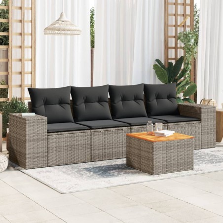 vidaXL Juego de sofás jardín con cojines 5 pzas ratán sintético gris