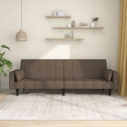 vidaXL Sofá cama de 2 plazas con dos almohadas tela gris taupe