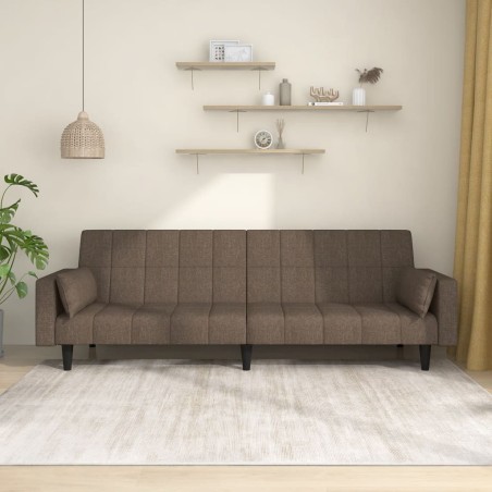 vidaXL Sofá cama de 2 plazas con dos almohadas tela gris taupe
