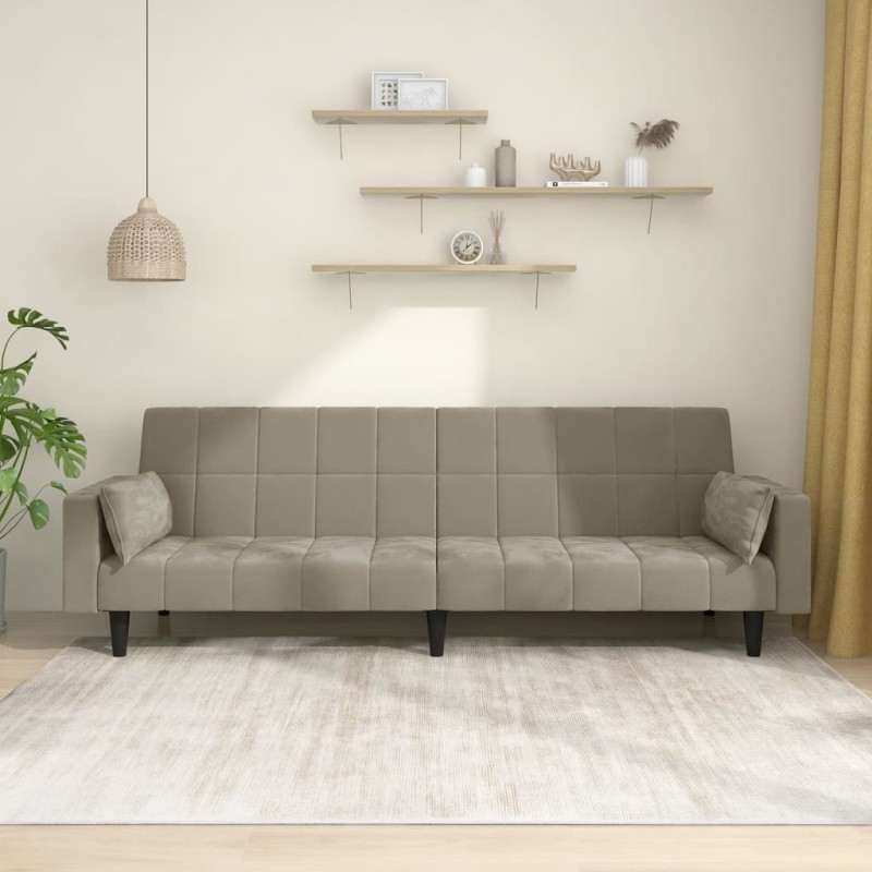 vidaXL Sofá cama de 2 plazas con dos almohadas terciopelo gris claro vidaXL Sofá cama de 2 plazas con dos almohadas terciopelo gris claro