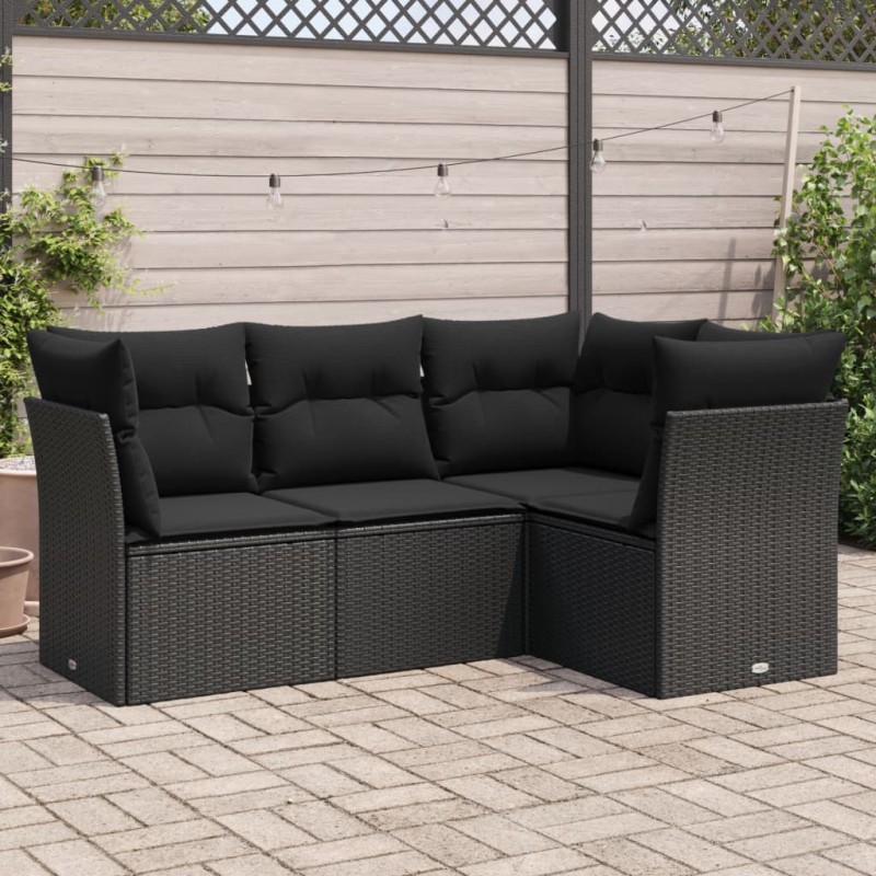 vidaXL Juego de sofás jardín 4 pzas con cojines ratán sintético negro vidaXL Juego de sofás jardín 4 pzas con cojines ratán sintético negro