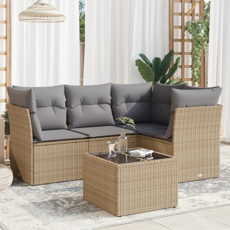 vidaXL Juego de sofás jardín con cojines 5 pzas ratán sintético beige
