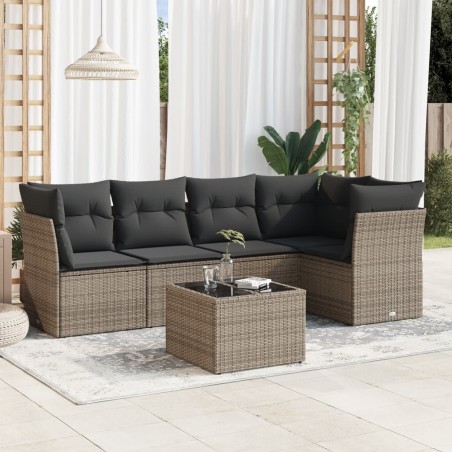 vidaXL Set de muebles de jardín 6 pzas y cojines ratán sintético gris