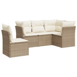 vidaXL Juego de sofás jardín con cojines 5 pzas ratán sintético beige
